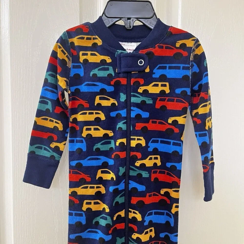 Hanna Andersson Zip Sleeper Traffic Jam Cars Organic Cotton Size 75 US 12-18 Mos